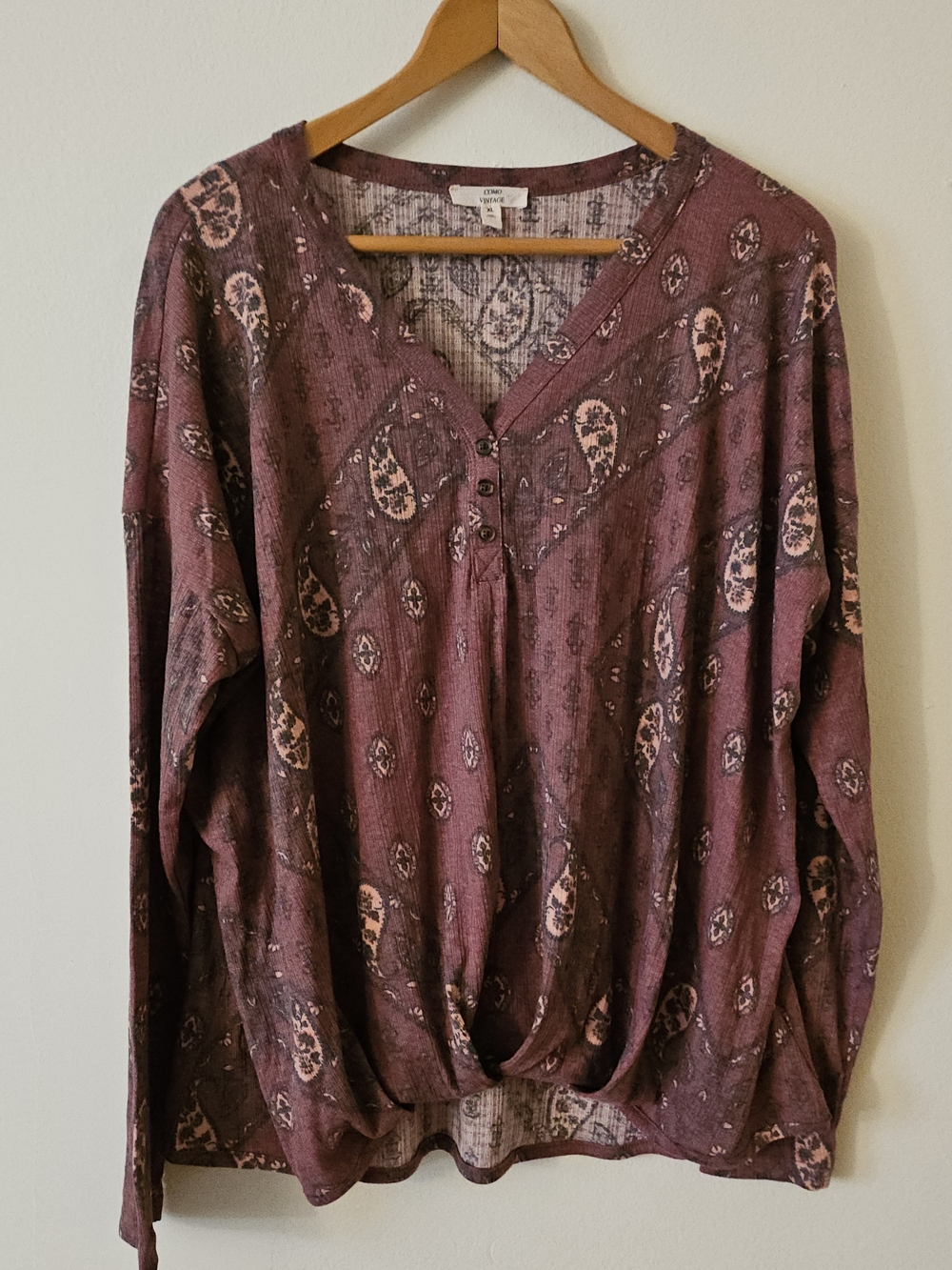 Como Vintage Maroon and Dusty Pink Paisley Top